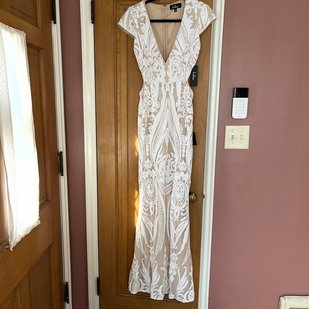 Lulu's White and Tan Wedding Dress